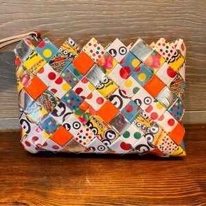 Nahui Ollin DOTS Candy Wrapper Wristlet Bag Clutch Wallet Zipper 7”x5” (R)‎